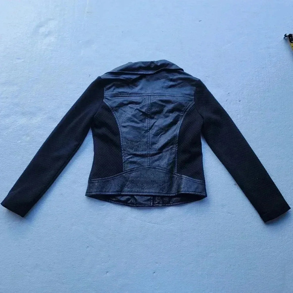 Ella Moss Girls Solid Black Faux Leather Quilted Long Sleeve Jacket Size 12 - Picture 4 of 10